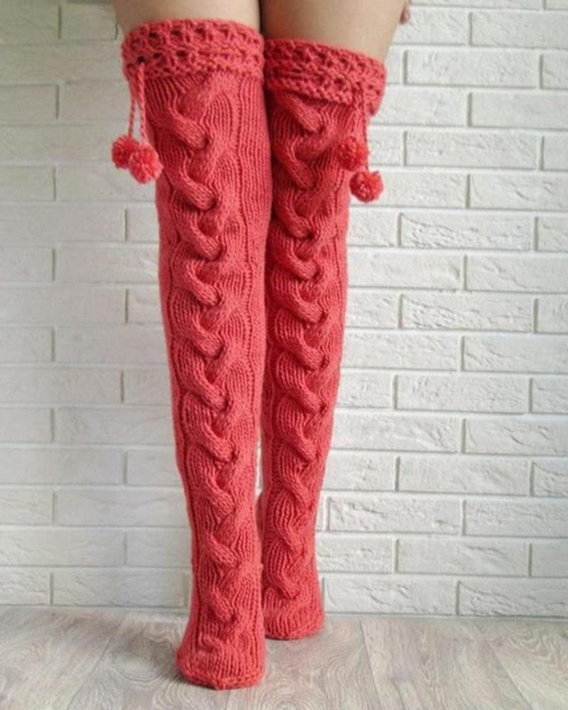 

Casual Solid Color Over The Knee Socks, Red