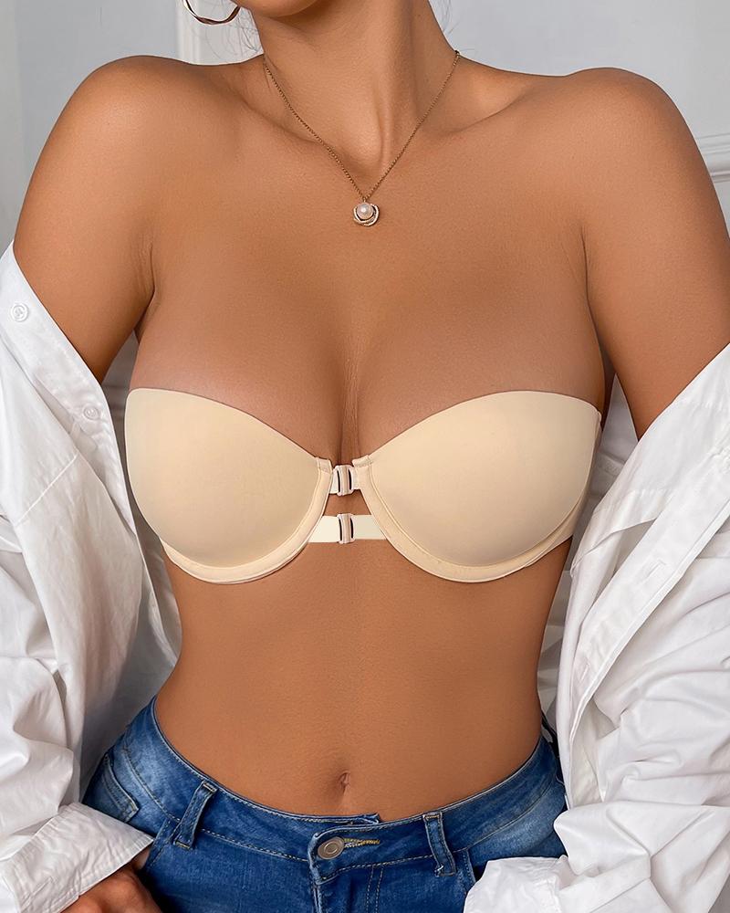 

Solid Front-Close Strapless Push Up Bra, Nude
