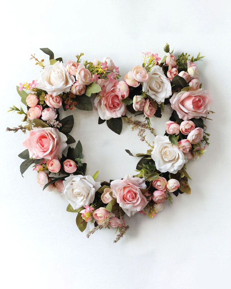 

Heart Shape Rose Flowers Wreath Artificial Garland Wreath For Front Door Wedding Christmas Party Wall Window Decoration, Pink