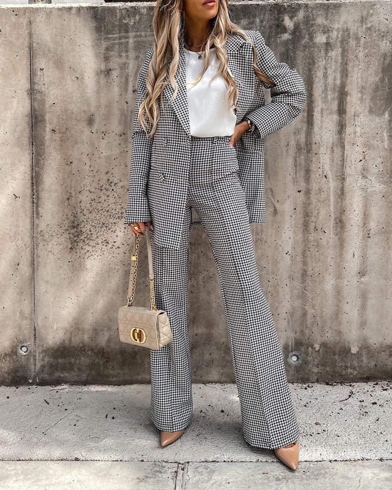 

Houndstooth Long Sleev Elegant Suit Sets, Black
