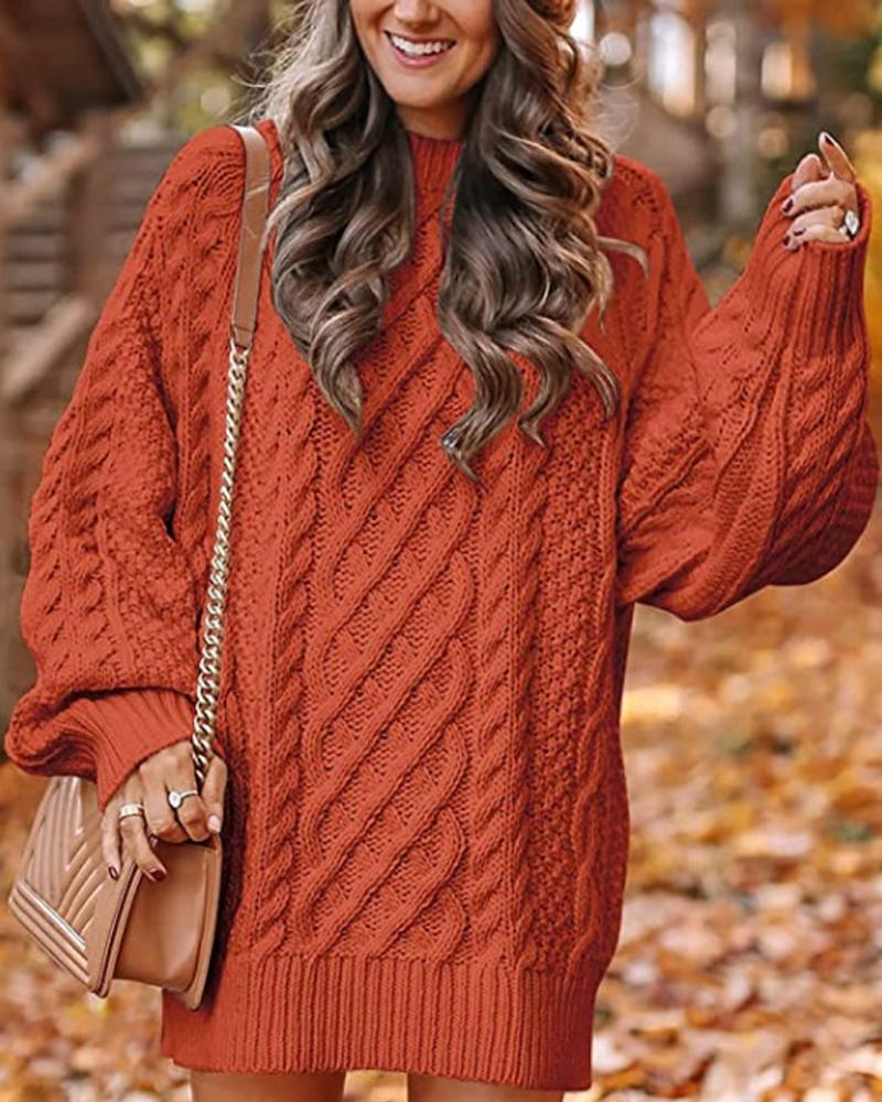 

Lantern Sleeve Cable Knit Sweater Dress, Orange