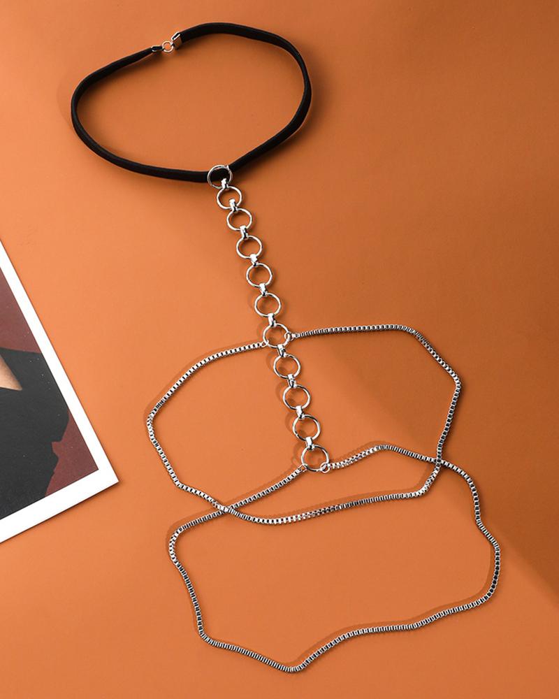 

1pc O-Ring Layered Chain Leg Ring Summer Beach Body Chain, Silver