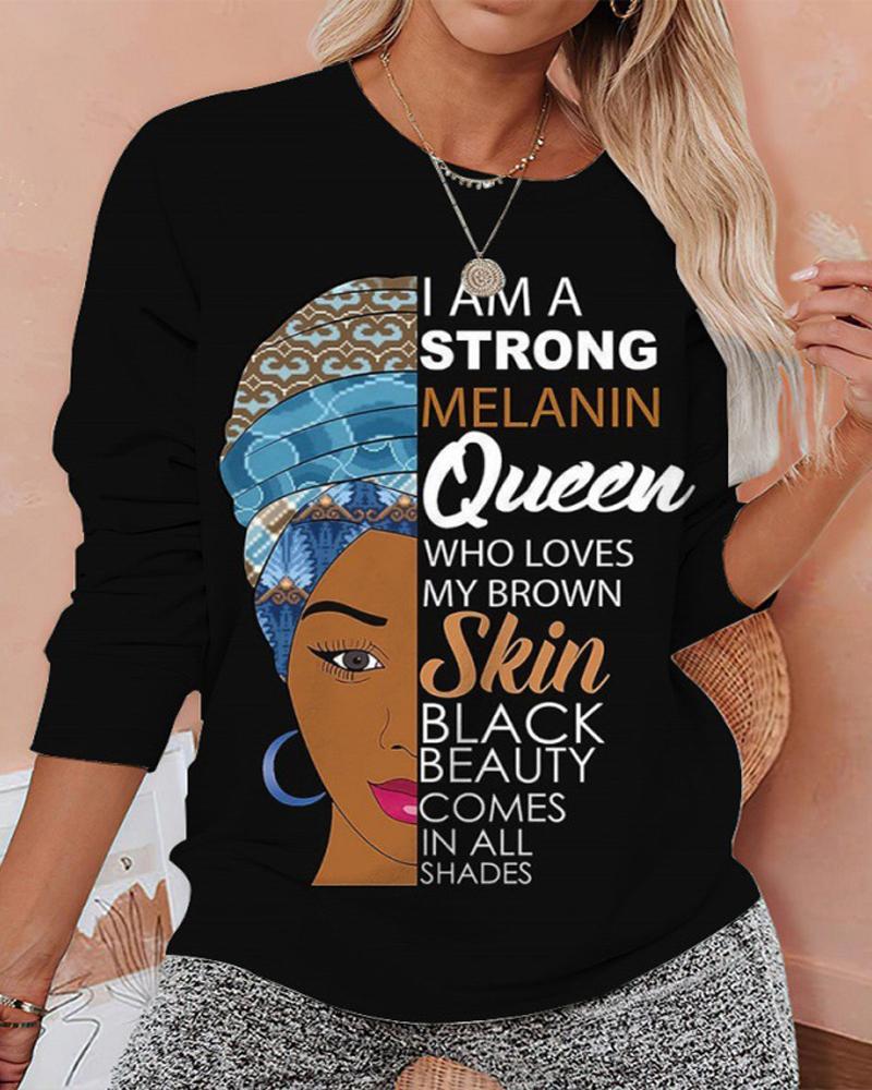 

Plus Size Figure Letter Print Long Sleeve Sweatshirt, Black