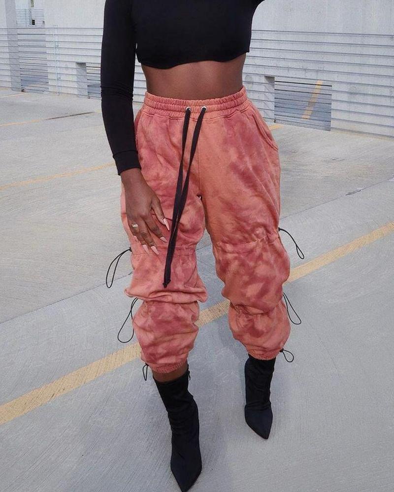 

Lace-up Solid Color Loose Sweatpants, Pink