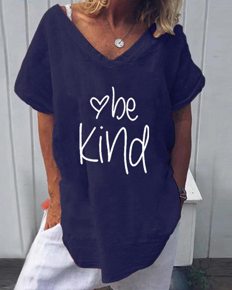 

Be Kind Heart Print T-Shirt, Blue