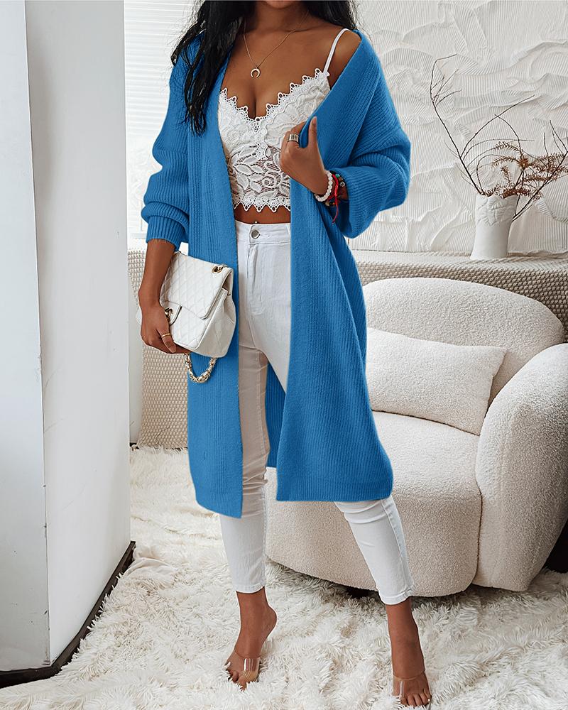 

Open Front Longline Knit Cardigan, Blue