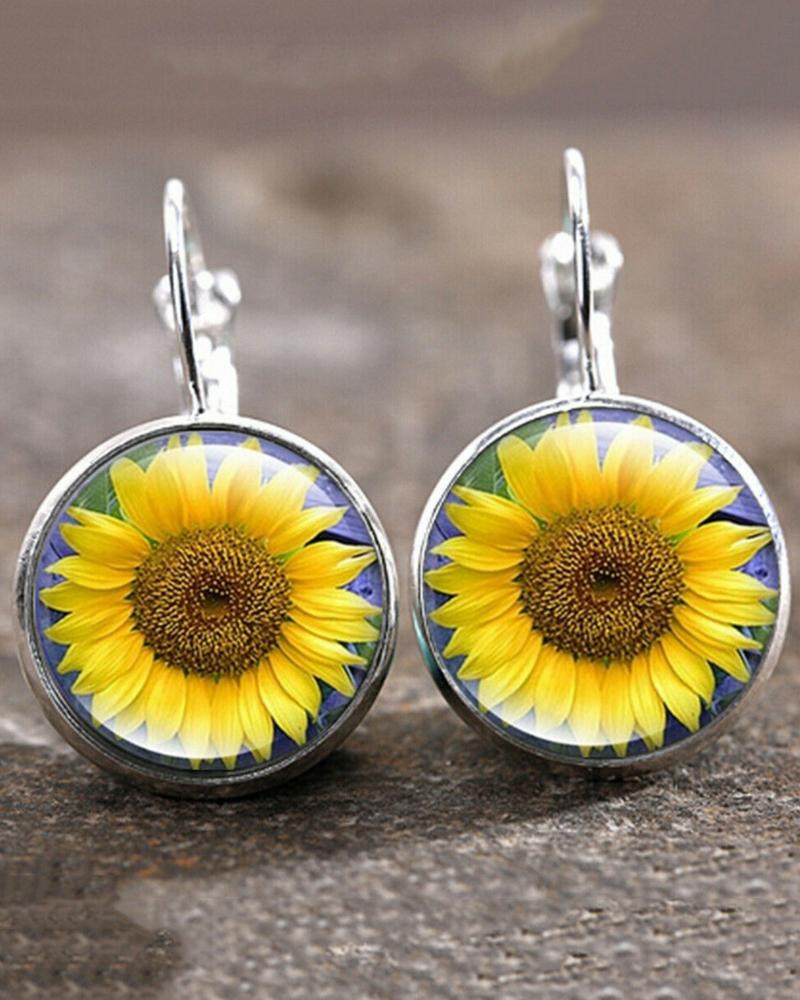 

1Pair Sunflower Gem Stone Earrings, Yellow