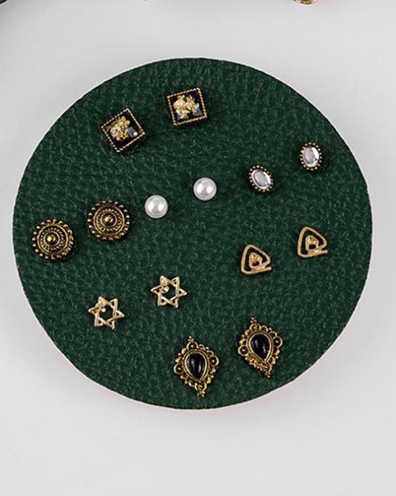 

7Pairs Vintage Graphic Geometric Turquoise Stud Earrings Set, Style2