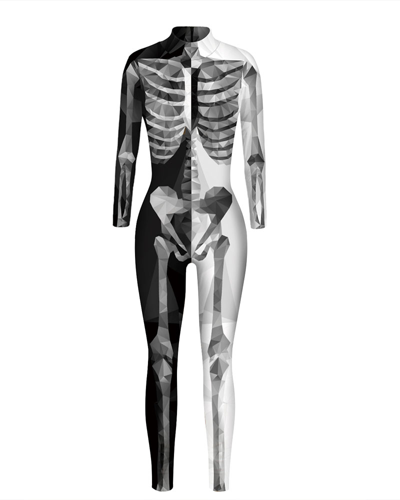 

Skeleton Pattern Print Halloween Costume Jumpsuit, Style2