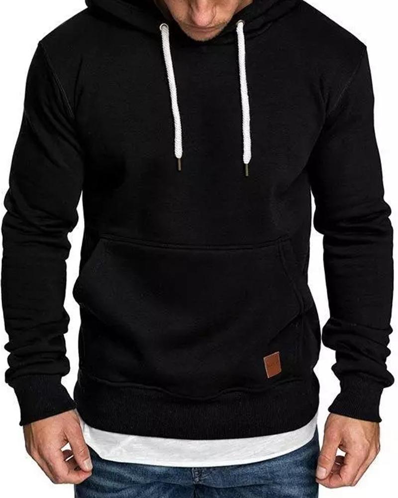 

Solid Long Sleeve Loose Hoodies Sweatshirts With Pockets, Black