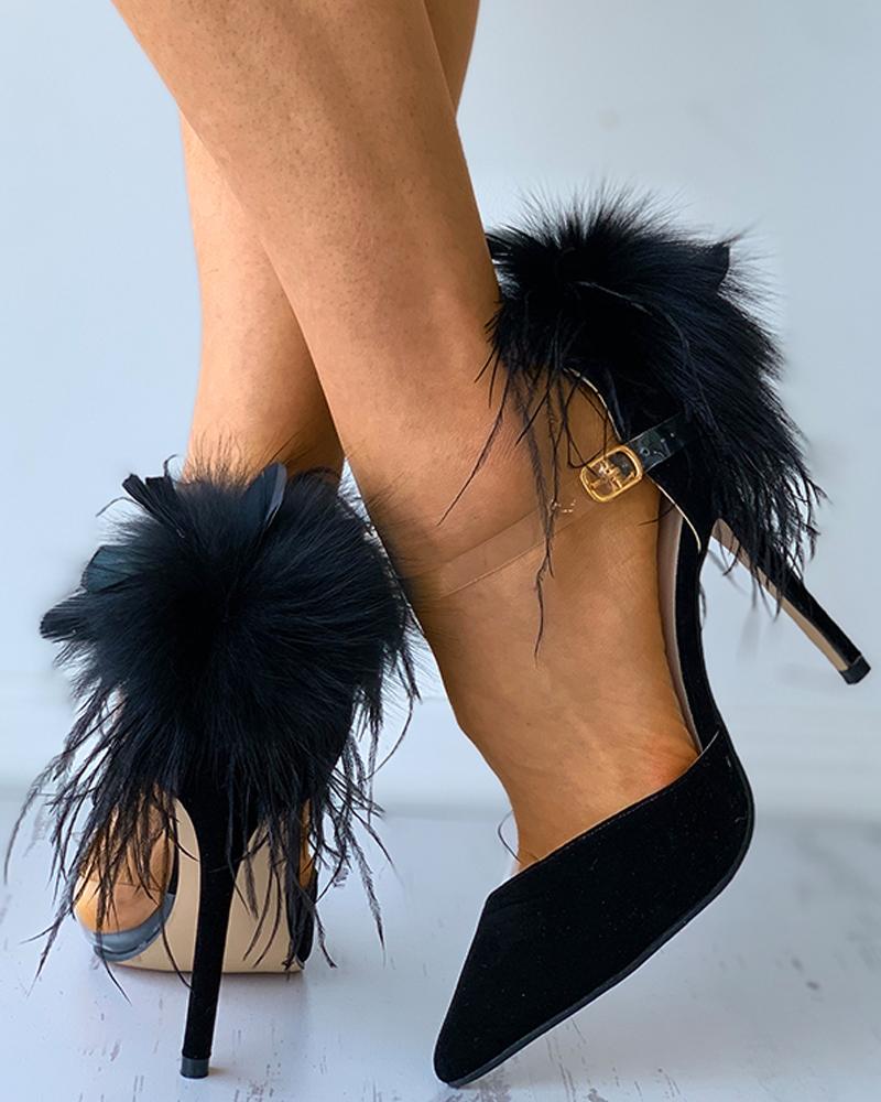 Feather Detail Clear Perspex Stiletto Heels