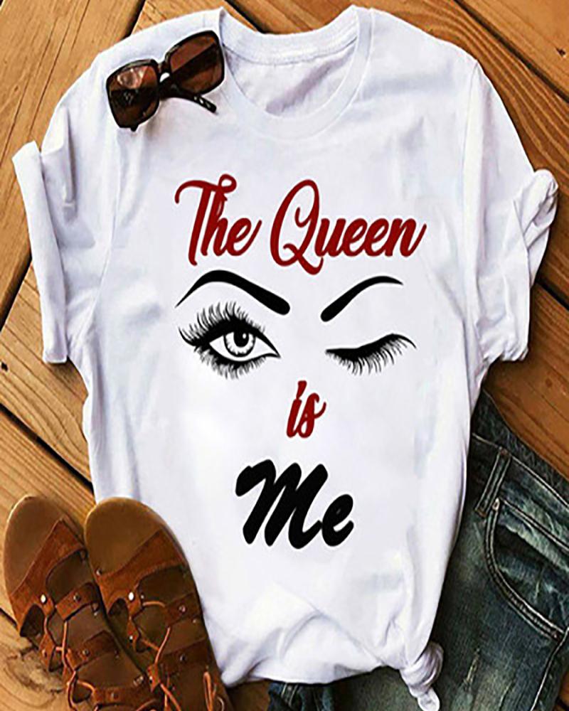 

Eyelash Letter Print Short Sleeve T-shirt, Style2