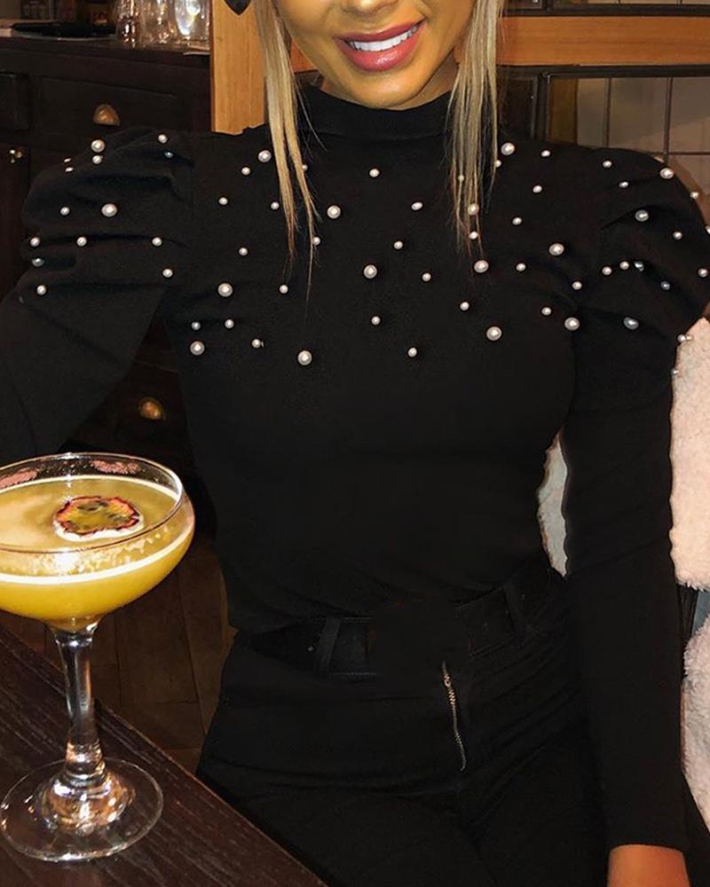 

Studded Puff Sleeve Top, Black