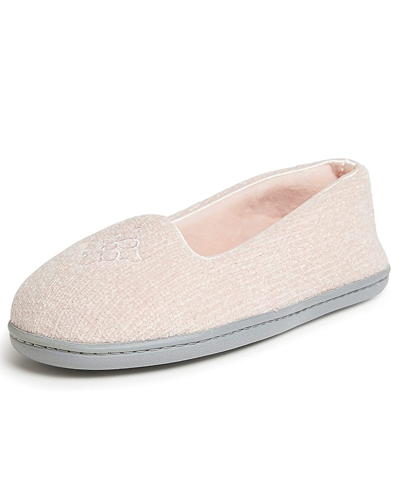 

Floral Embroidery Fuzzy Slip On Slippers, Pink