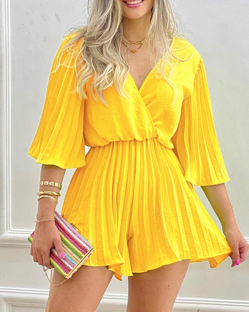 

Surplice Neck Pleated Detail Romper, Yellow