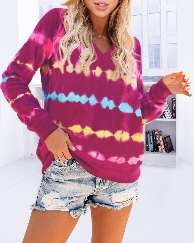 

Long Sleeve Tie Dye Print Hooded Sweatshirt, Hot pink