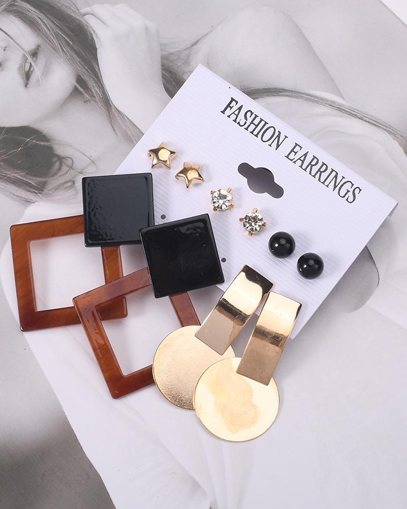 

6Pair Vintage Geometric Drop Earrings Set, Gold