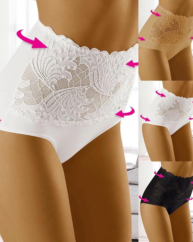 

Hip Lift High Waist Seamless Panty Crochet Lace Underwear, White