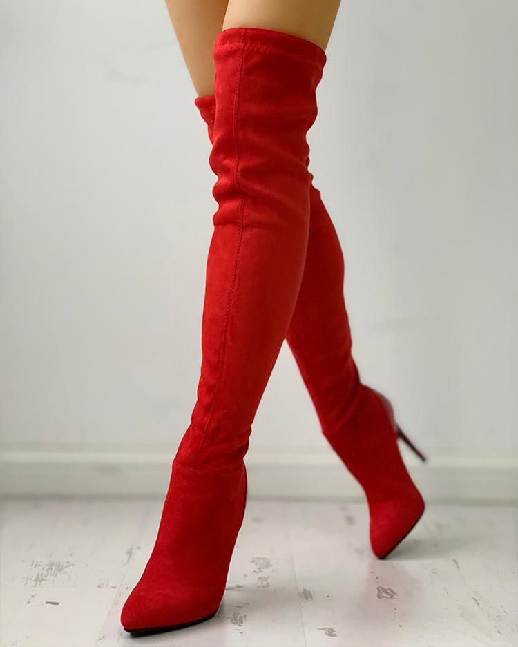 

Pointed Toe Over The Knee Boots, Red