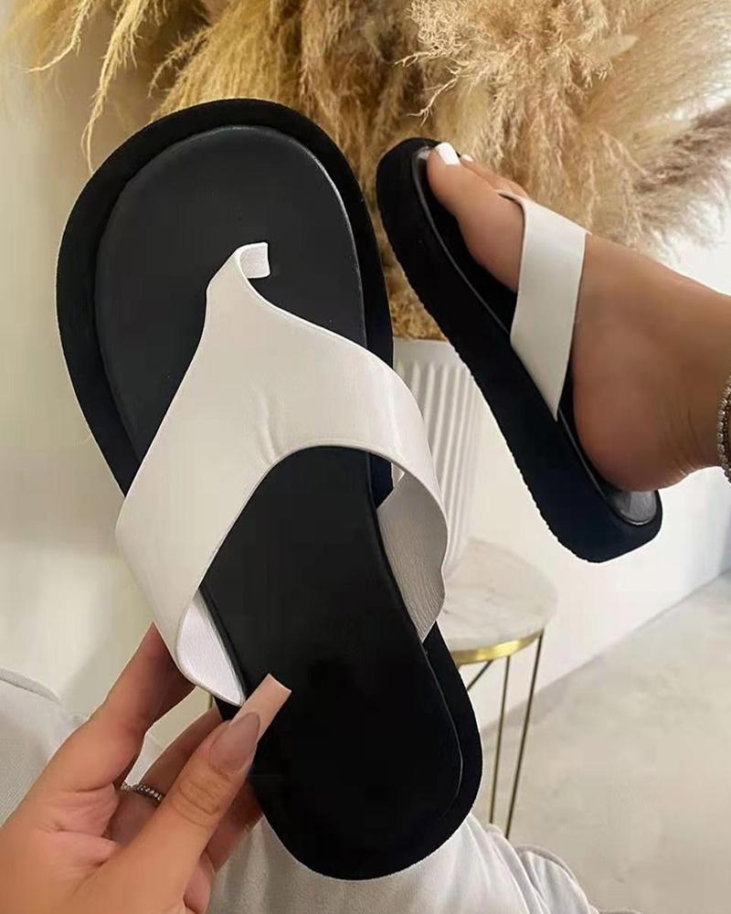 

Toe Post Platform Slippers, Beige