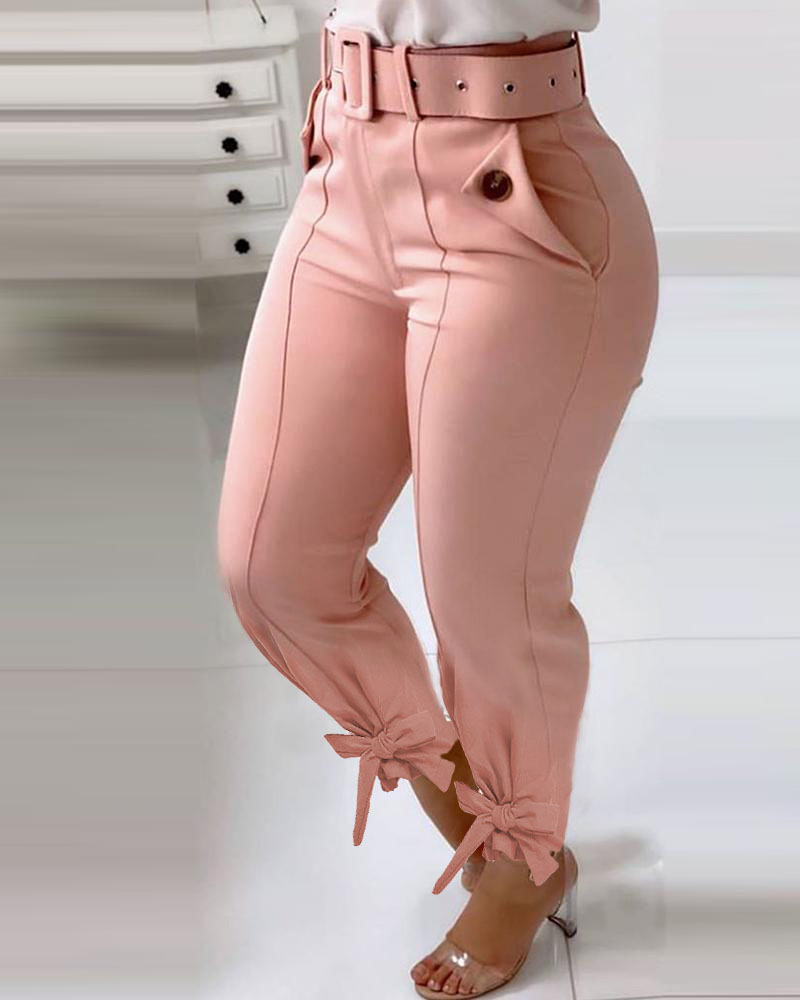 

Knotted Pocket Design Casual Pants, Pink