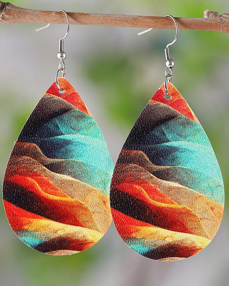 

1Pair Vintage Painting Print Flag Water Drop Earrings, Style1