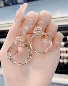 

1Pair Geometric Shaped Layered Rhinestone Hoop Earrings, Gold