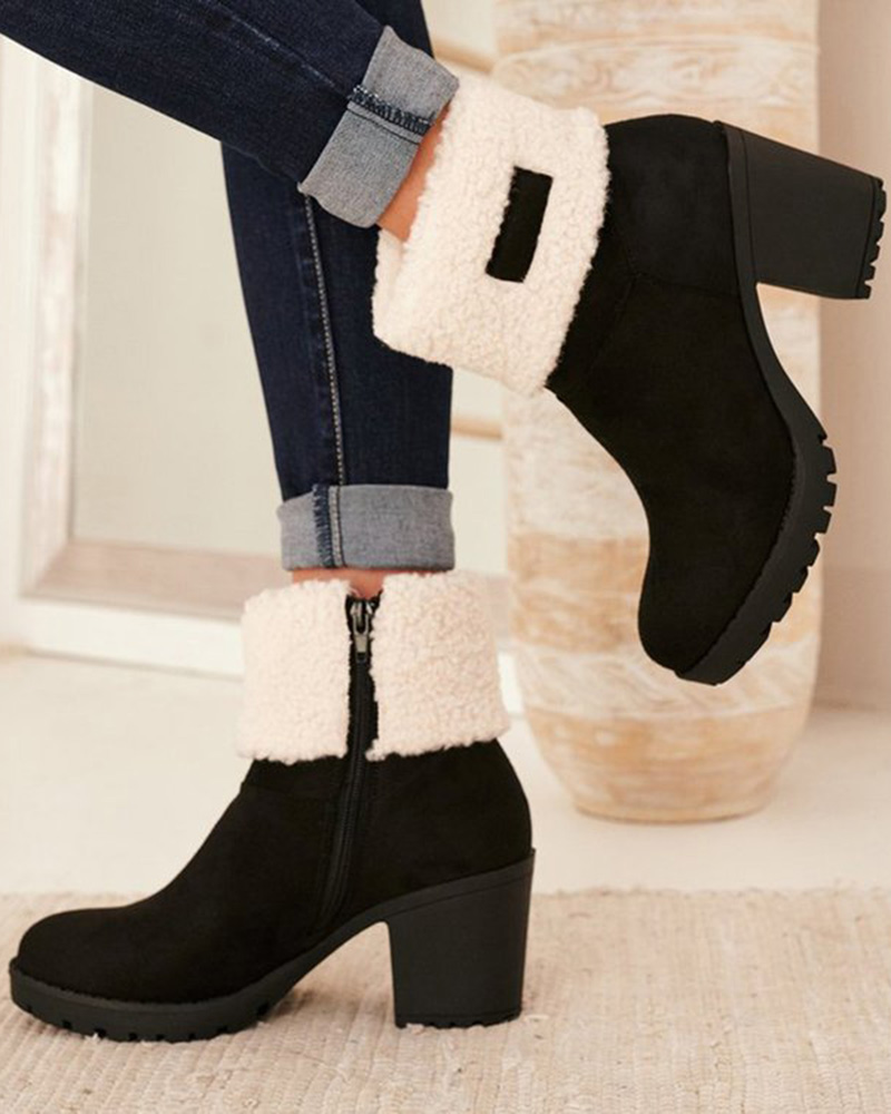 

Lined Chunky Heel Martin Boots, Black