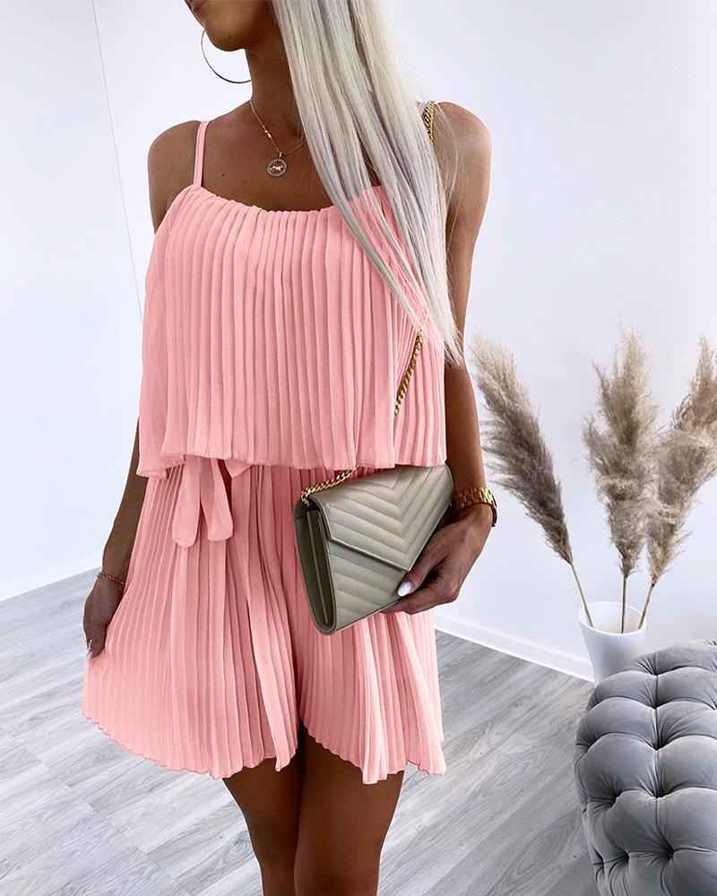 

Pleated Tied Detail Chiffon Spaghetti Strap Mini Dress, Pink