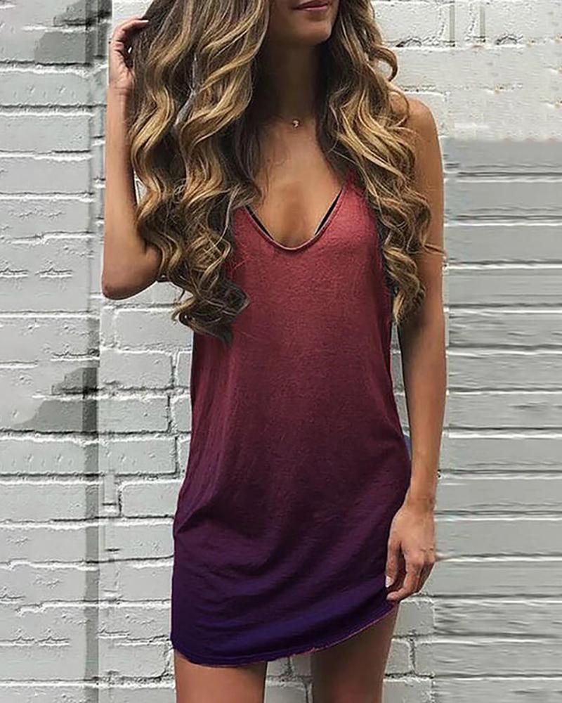 

Spaghetti Strap Gradient Color Dress, Wine red