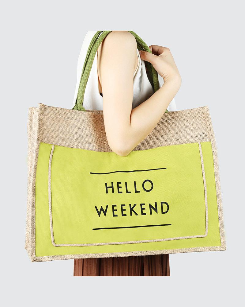 

Linen Shopping One-shoulder Tote, Green