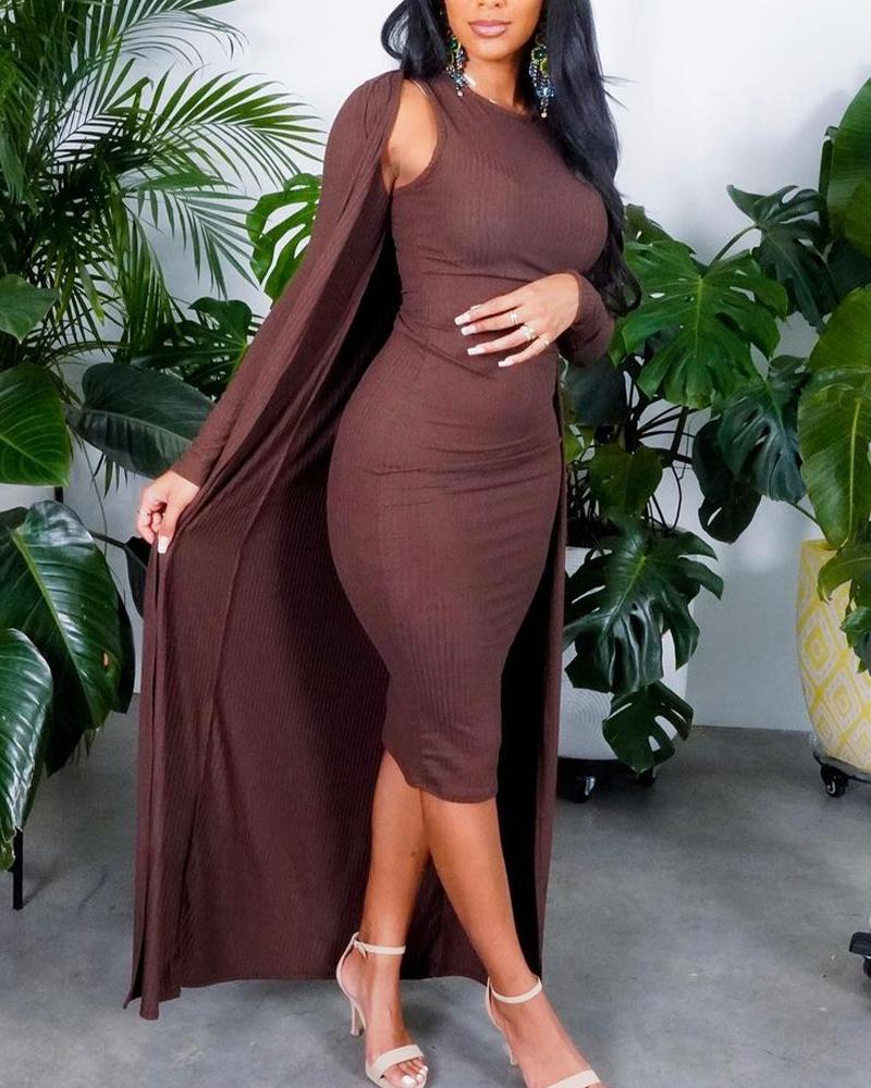 

Sleeveless Midi Dress With Longline Cardigan, Brown