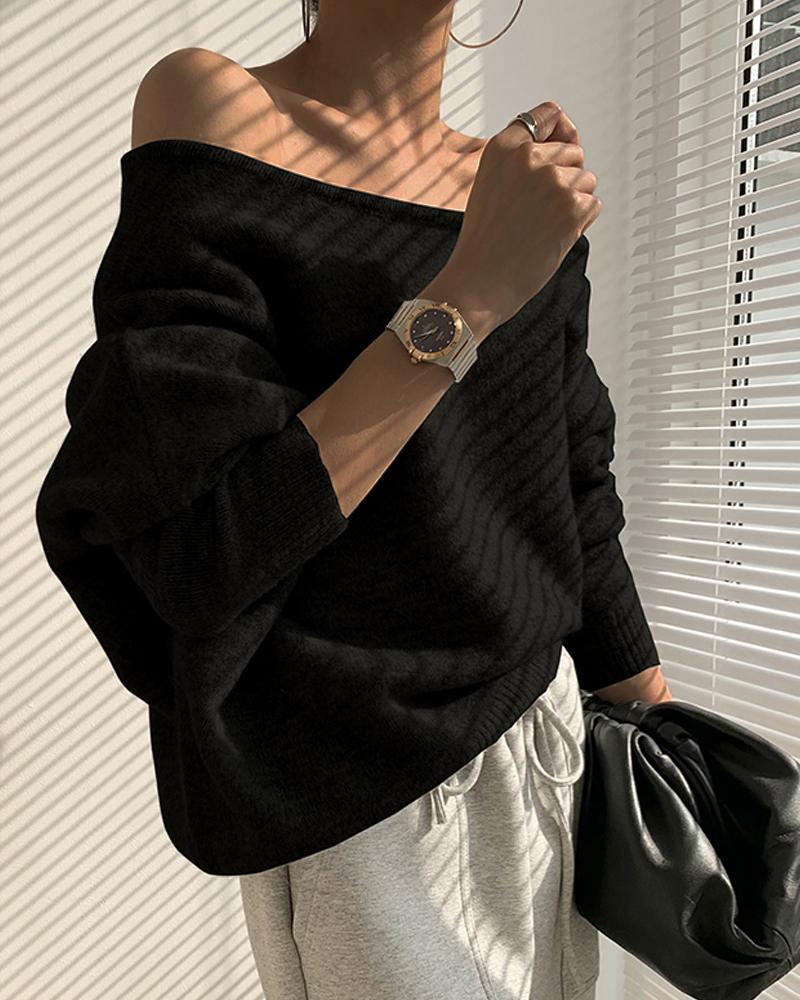 

Off Shoulder Long Sleeve Sweater, Black