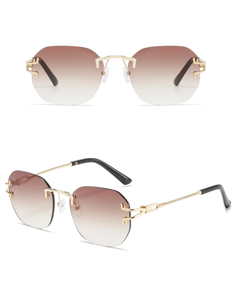 

1Pair Rimless Geometric Sunglasses Gradient Color Trendy Eyewear, Brown