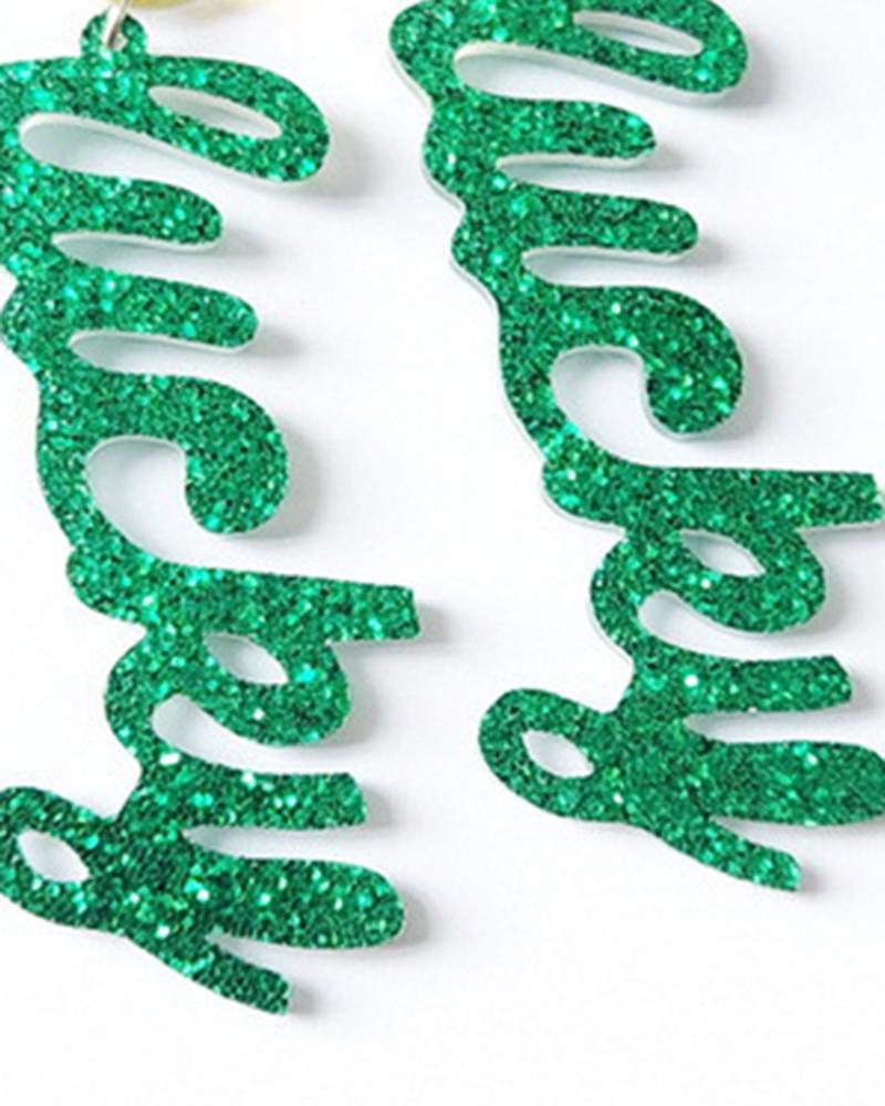 

1Pair St. Patrick's Day Lucky Glitter Clover Drop Earrings, Style3