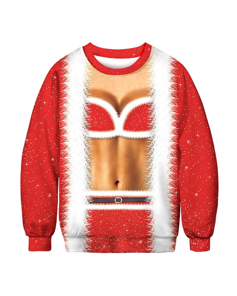 

Christmas Graphic Print Long Sleeve Sweatshirt, Red