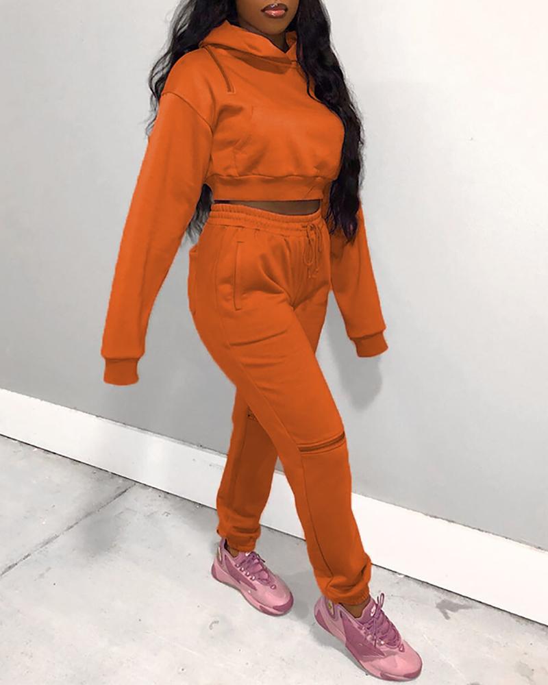 

Long Sleeve Hooded Sweatshirt & Drawstring Pants Set, Orange