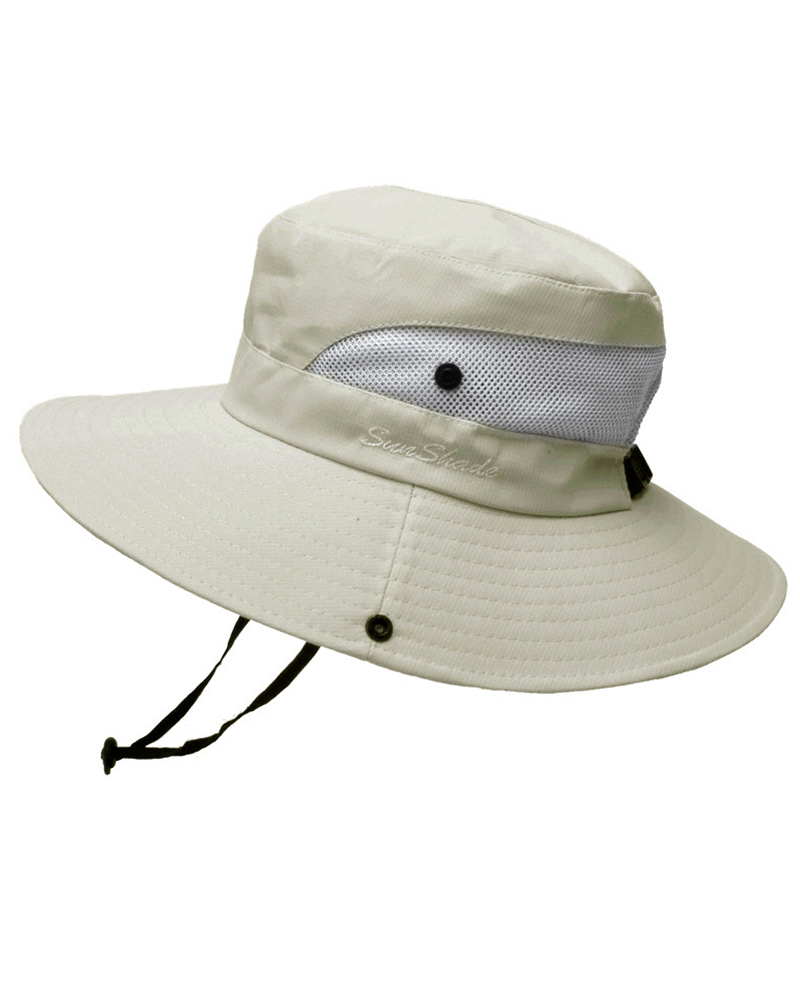 

Drawstring Contrast Paneled Wide Brim Sun Bucket Hat, Nude