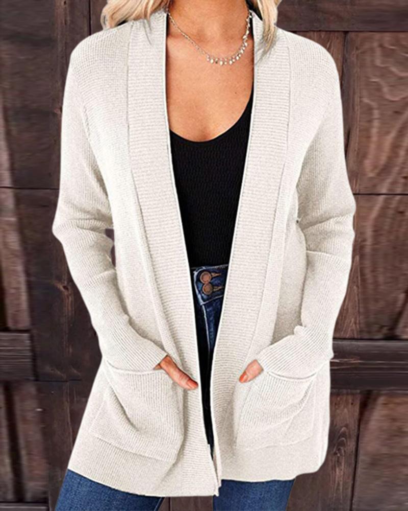 

Long Sleeve Pocket Detail Open Front Cardigan, Beige