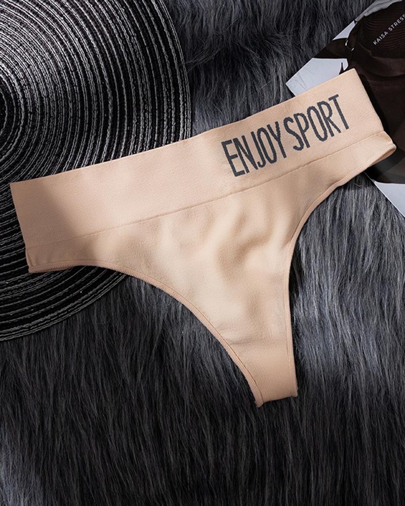 

Enjoy Sport Print Seamless Thong Panty, Nude