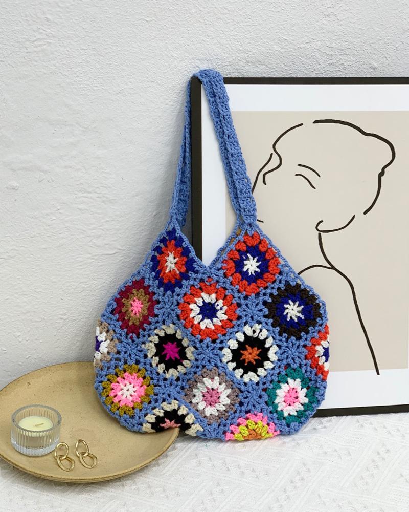 

Floral Pattern Crochet Bag, Blue