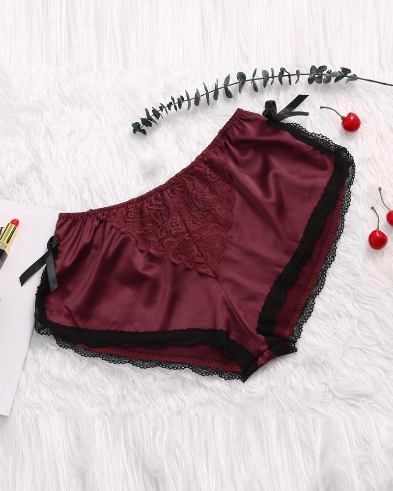 

Bowknot Decor Contrast Lace Panty, Wine red