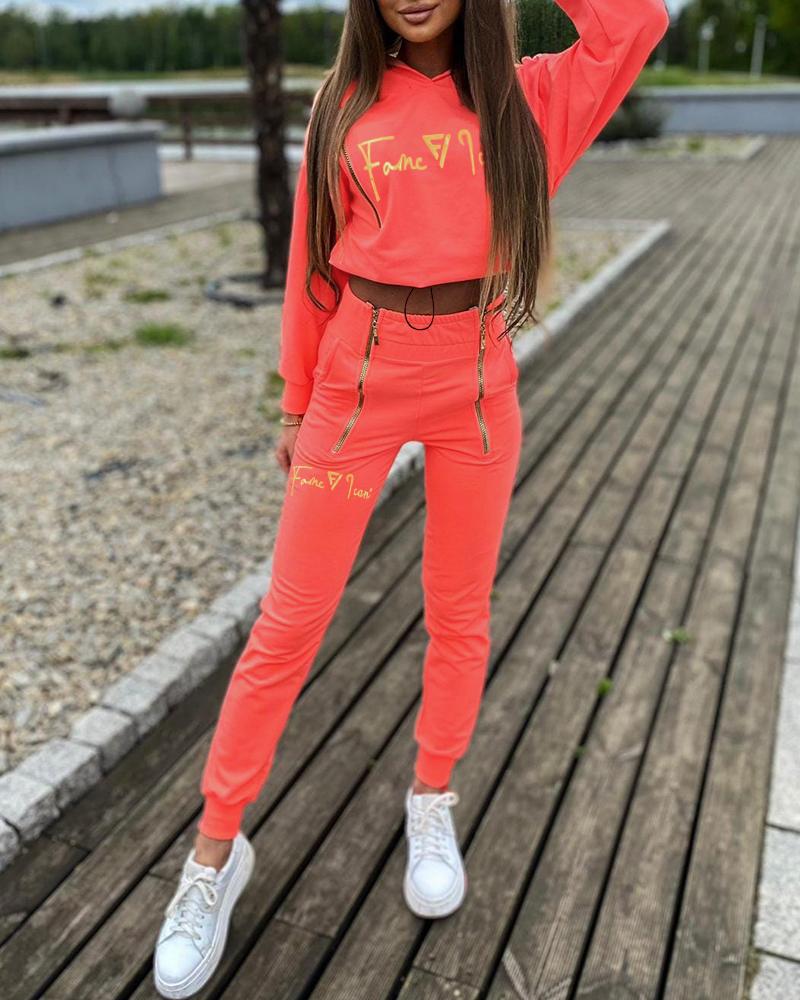 Conjunto de pantalones deportivos con diseño de cremallera y sudadera con capucha con estampado de letras