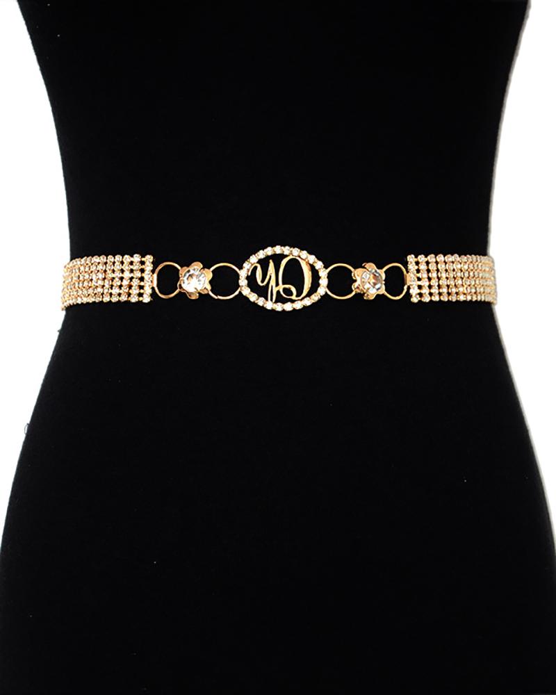 

1PCS Letter Pattern Studded O-Ring Belt, Gold