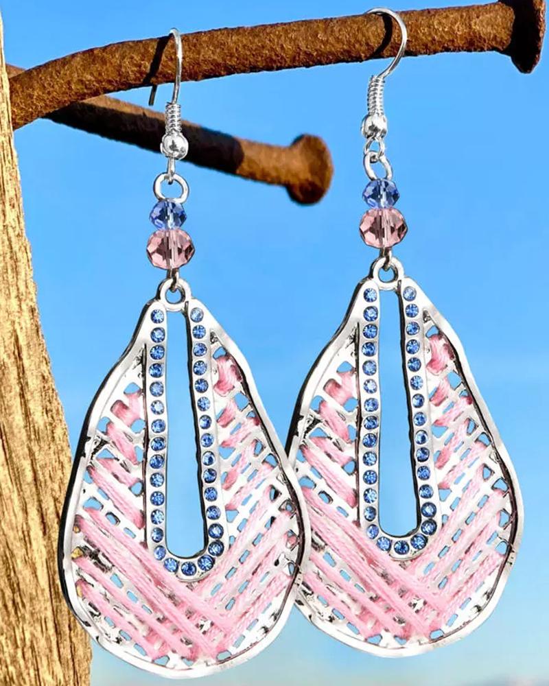 1 par de pendientes de gota de agua huecos con diamantes de imitación