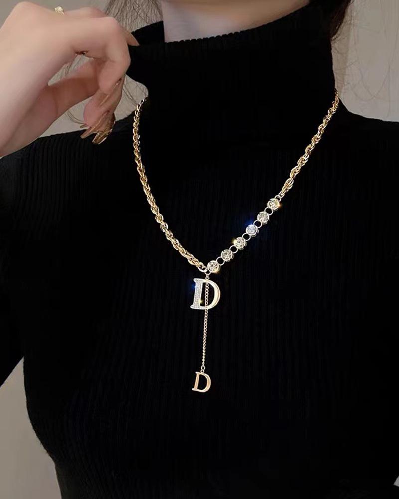 

1pc Letter D Pattern Chain Necklace, Gold