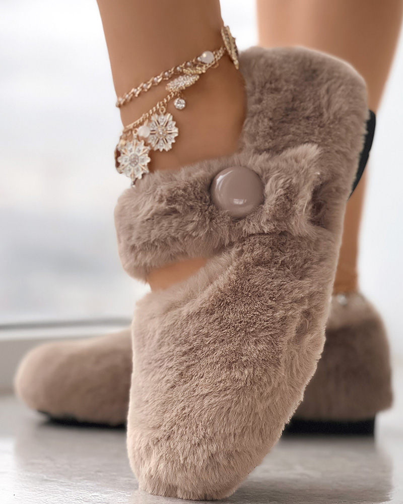 

Fuzzy Slip On Lined Loafers, Khaki