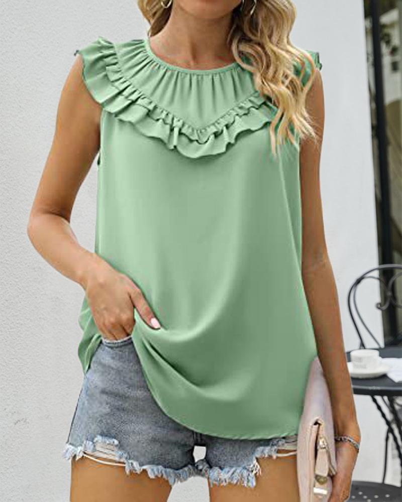 

Ruffle Hem Ruched Detail Casual Tank Top, Light green