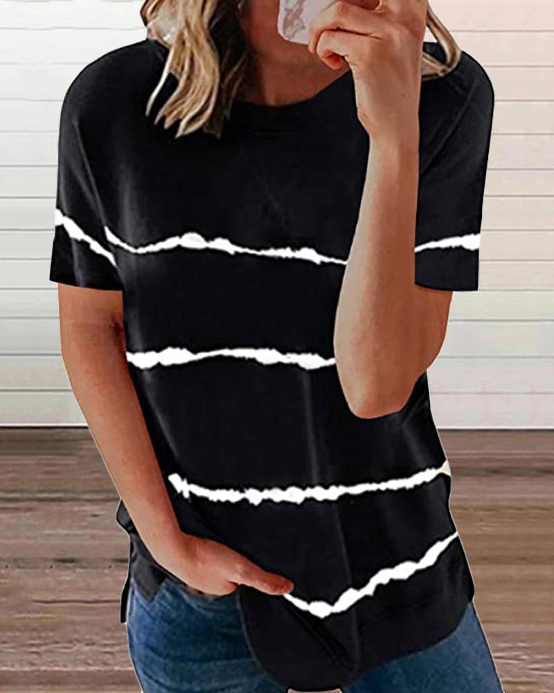 

Tie Dye Print Round Neck Short Sleeve T-Shirt, Black