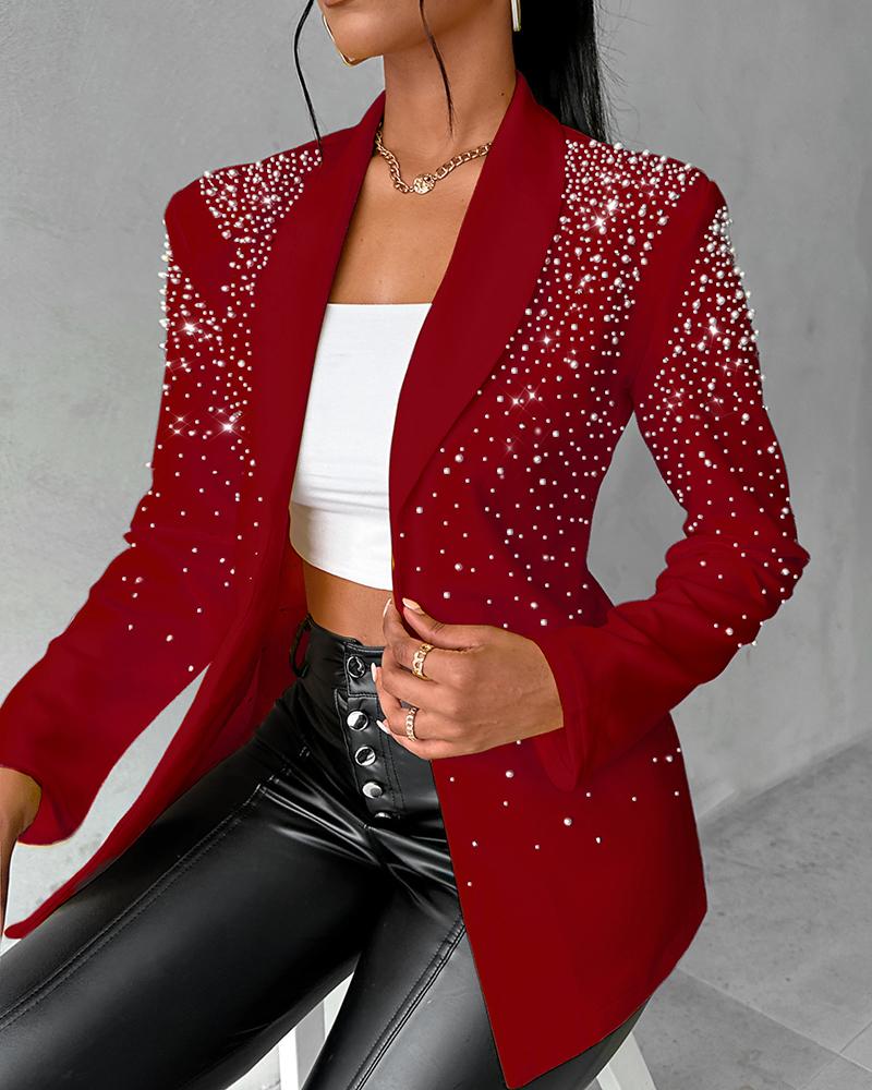 

Beaded Shawl Collar Blazer Coat, Wine red